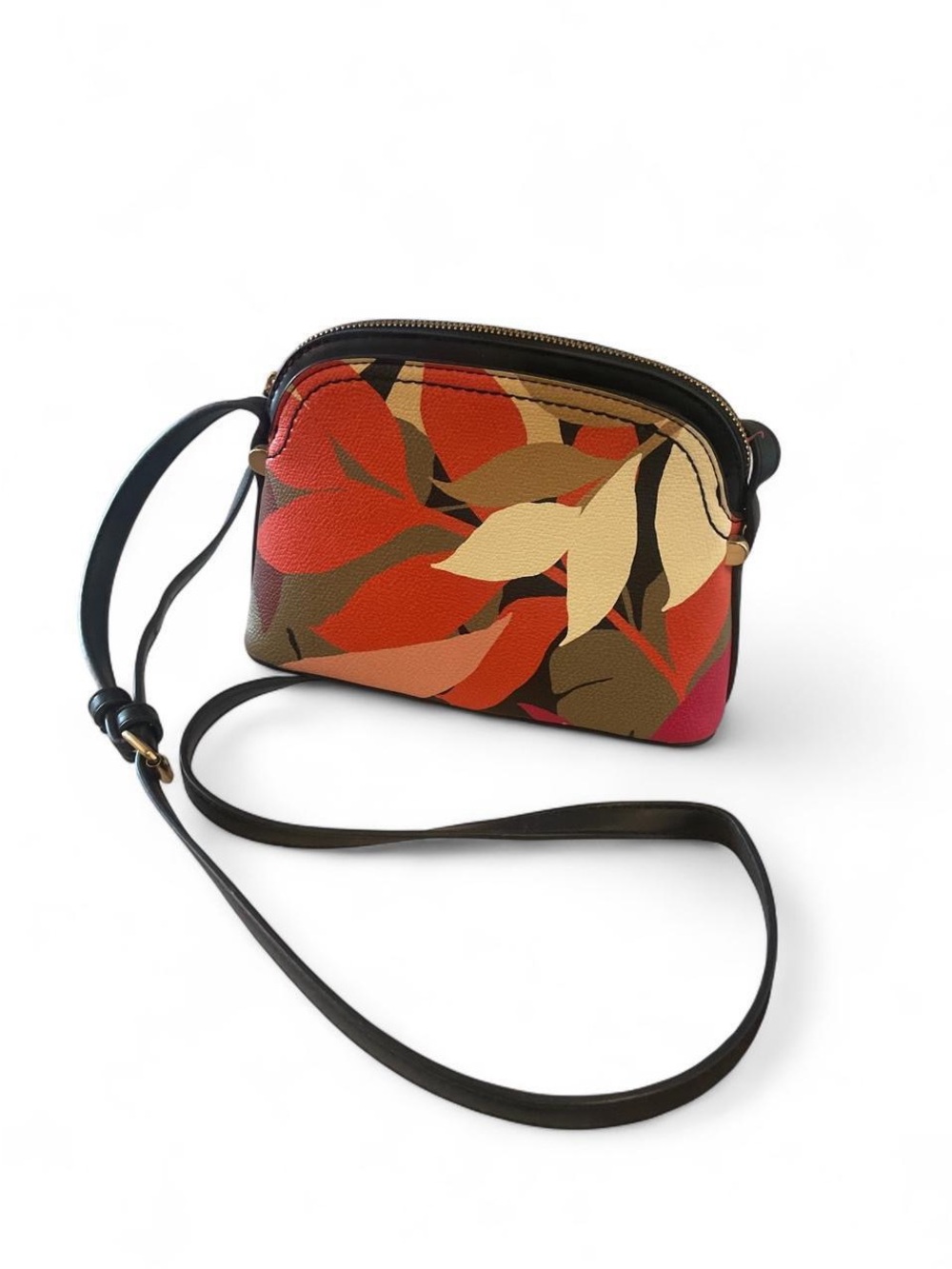 A New Day Multicolor Leaf-Print Crossbody Bag with Black Strap